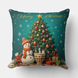 フェスティバル雪だるまとクリスマスツリー（ギフト付き） クッション