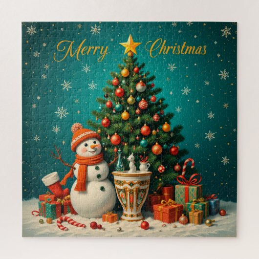フェスティバル雪だるまとクリスマスツリー(ギフト付き) ジグソーパズル (縦)