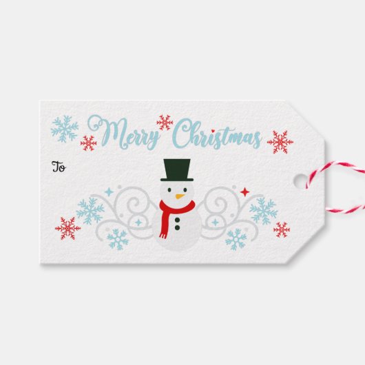 フェスティバル雪だるまとブルースノーフレーク ギフトタグ (正面(横))