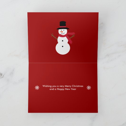 フェスティバル雪だるまと木の赤と白のクリスマスカード シーズンカード (内部)