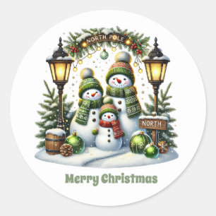 フェスティバル雪だるまカスタマイズ可能メリークリスマス ラウンドシール