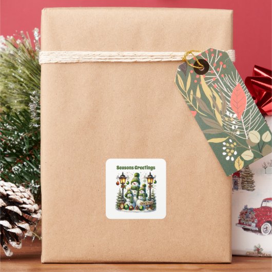 フェスティバル雪だるまカスタマイズ季節のごあいさつ スクエアシール (クリスマス)