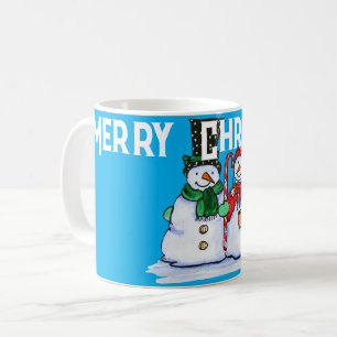 フェスティバル雪だるまカップルとキャンディ杖 コーヒーマグカップ