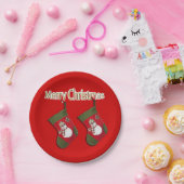 フェスティバル雪だるまクリスマスストッキングレッド ペーパープレート (パーティー)