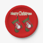 フェスティバル雪だるまクリスマスストッキングレッド ペーパープレート (正面)