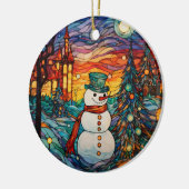 フェスティバル雪だるまステンドグラスのクリスマス セラミックオーナメント (左)