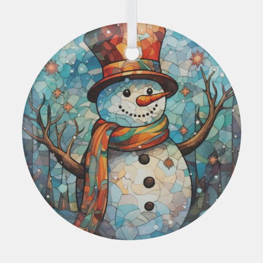 フェスティバル雪だるまステンドグラス ガラスオーナメント (正面)