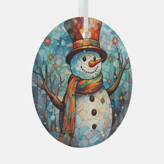 フェスティバル雪だるまステンドグラス ガラスオーナメント (正面右)