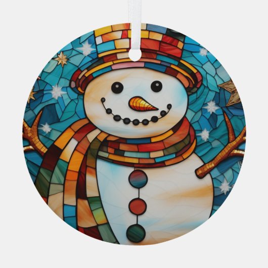 フェスティバル雪だるまステンドグラス ガラスオーナメント (裏面)