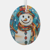 フェスティバル雪だるまステンドグラス ガラスオーナメント (正面右)