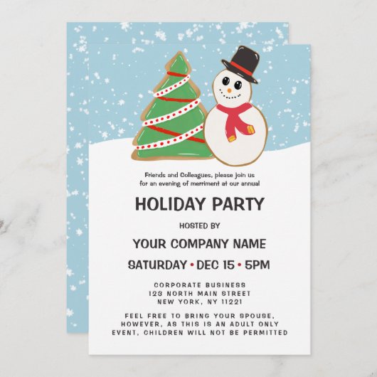 フェスティバル雪だるまツリークッキーホリ企業のデイ 招待状 (正面/裏面)