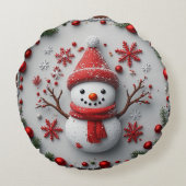 フェスティバル雪だるまデザインとクリスマスデコレーション ラウンドクッション (裏面)