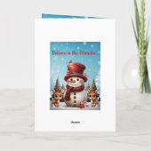 フェスティバル雪だるまトナカイ雪片写真☃️ 🦌 🎄 シーズンカード (裏面)