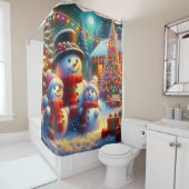 フェスティバル雪だるまファミリークリスマスシーン シャワーカーテン (インサイチュ)