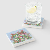 フェスティバル雪だるまファミリー ストーンコースター (横)