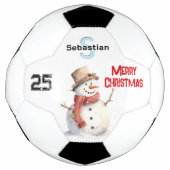 フェスティバル雪だるまモノグラムのメリークリスマス サッカーボール (正面)