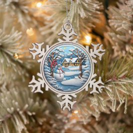 フェスティバル雪だるま休日 スノーフレークピューターオーナメント