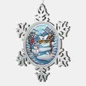 フェスティバル雪だるま休日 スノーフレークピューターオーナメント (右)