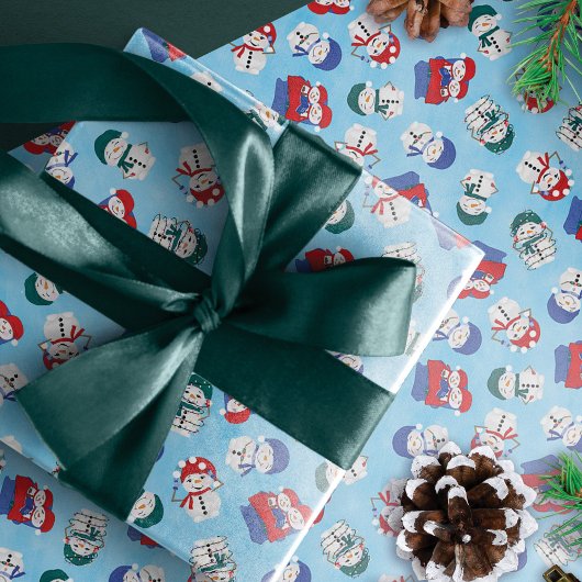 フェスティバル雪だるま水の色クリスマスパターン ラッピングペーパーシート