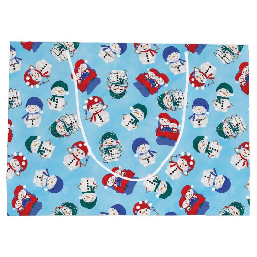 フェスティバル雪だるま水の色クリスマスパターン ラージペーパーバッグ (裏面)