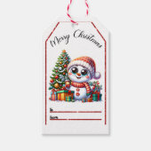 フェスティバル雪ラベルと木 ギフトタグ (正面)