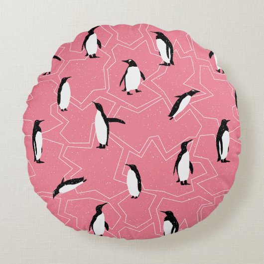 フェスティバル霜の降りたウィンターランドペンギンピンククリスマス ラウンドクッション (正面)