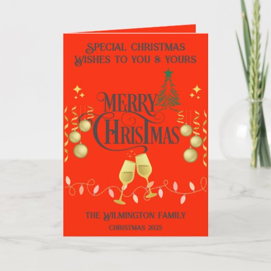 フェスティバル非常メリーに家族のクリスマス折り カード (正面)