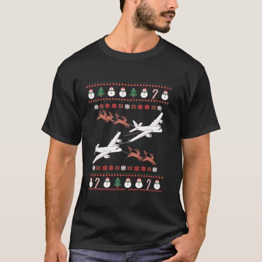 フェスティバル飛行機トナカイ醜いクリスマスセーターP Tシャツ (正面)