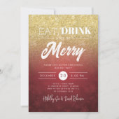 フェスティバル食べ&ドリンク金ゴールドレッドホリデークリスマス 招待状 (正面)