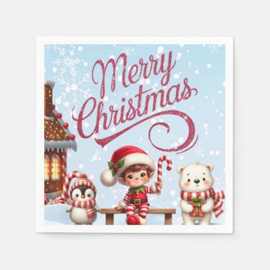 フェスティバル食器I小妖精や小人、ペンギン、ポーラーベア スタンダードカクテルナプキン (正面)