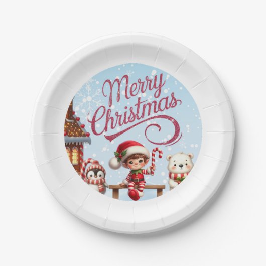 フェスティバル食器I小妖精や小人、ペンギン、ポーラーベア ペーパープレート (正面)