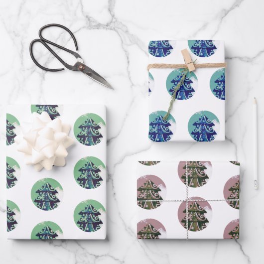フェスティバル飾クリスマスツリーパターン ラッピングペーパーシート (正面)