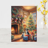 フェスティバル飾室，暖炉，犬，ヴィンテージ カード (黄色い花)