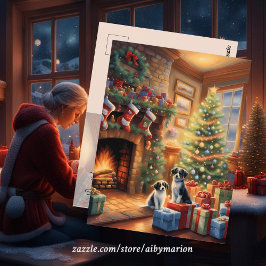 フェスティバル飾室，暖炉，犬，ヴィンテージ ポストカード