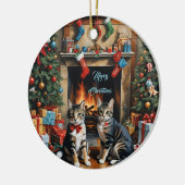 フェスティバル飾室，暖炉，猫，ヴィンテージ セラミックオーナメント (左)