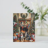 フェスティバル飾室,暖炉,猫,ヴィンテージ ポストカード (スタンド正面)