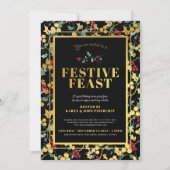 フェスティバル饗宴ブラック金ゴールドベリークリスマスディナー 招待状 (正面)