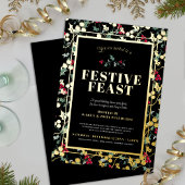フェスティバル饗宴ブラック金ゴールドベリークリスマスディナー 箔招待状