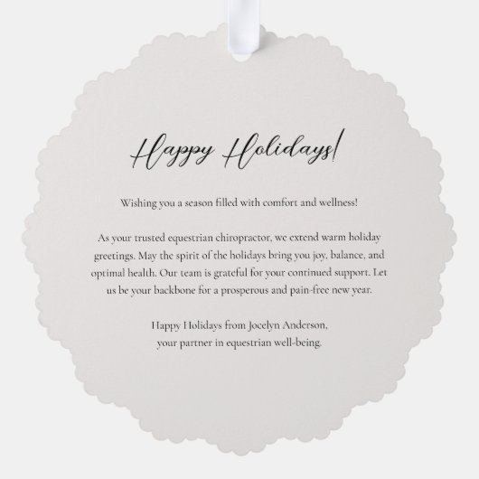 フェスティバル馬術ビジネスホースリースクリスマス オーナメントカード (裏面)