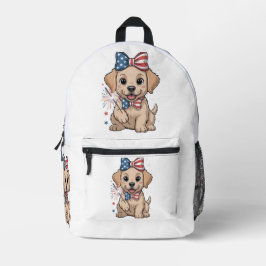フェスティバル魅力的アメリカ国旗を持つ子犬 プリントバックパック