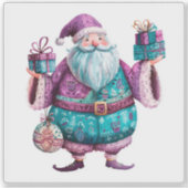 フェスティバル魅力的バイオレットサンタとクリスマスプレゼント シール (正面)