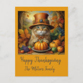 フェスティバル魅力的感謝祭の猫が変装して シーズンポストカード (正面)