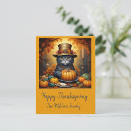 フェスティバル魅力的感謝祭の猫が変装して シーズンポストカード