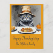 フェスティバル魅力的感謝祭の猫が変装して シーズンポストカード (正面)
