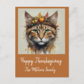 フェスティバル魅力的感謝祭の猫が変装して シーズンポストカード (正面)