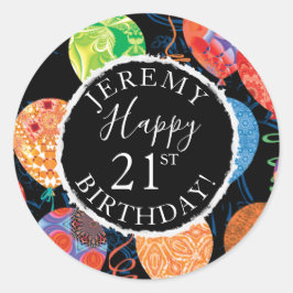 フェスティバル21歳の誕生日バルーン名前と年齢の追加 ラウンドシール