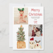 フェスティバル4写真ファミリーウォーターカラークリスマスツリー シーズンカード (正面)