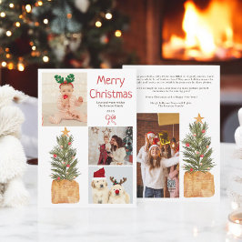 フェスティバル4写真ファミリーウォーターカラークリスマスツリー シーズンカード