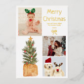 フェスティバル4写真ファミリーウォーターカラークリスマスツリー 箔シーズンカード (正面)