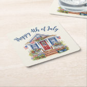 フェスティバル4th of 7月バーベキューピクニック スクエアペーパーコースター (アングル)